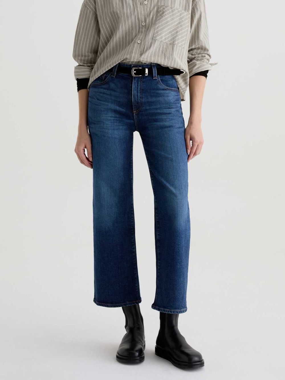 AG Saige Wide Leg Crop Jeans in Veiled Dark Blue Sz 28